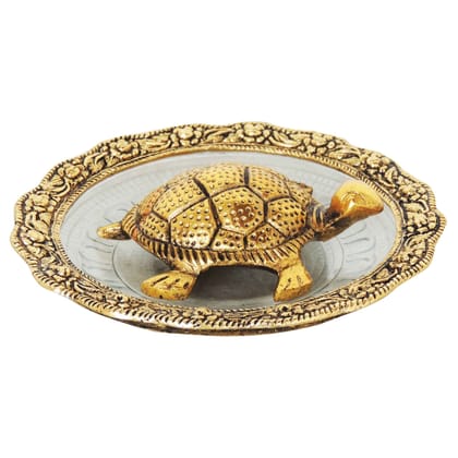 Aluminium  Showpiece Tortoise Statue With Glass Plate (ASMAS154 G)