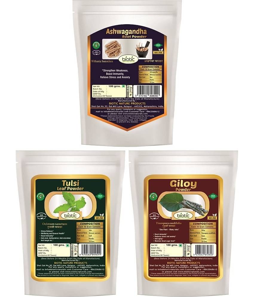 Biotic Ashwagandha, Giloy and Tulsi Powder for Immunity Powder 300 gm Pack of 3