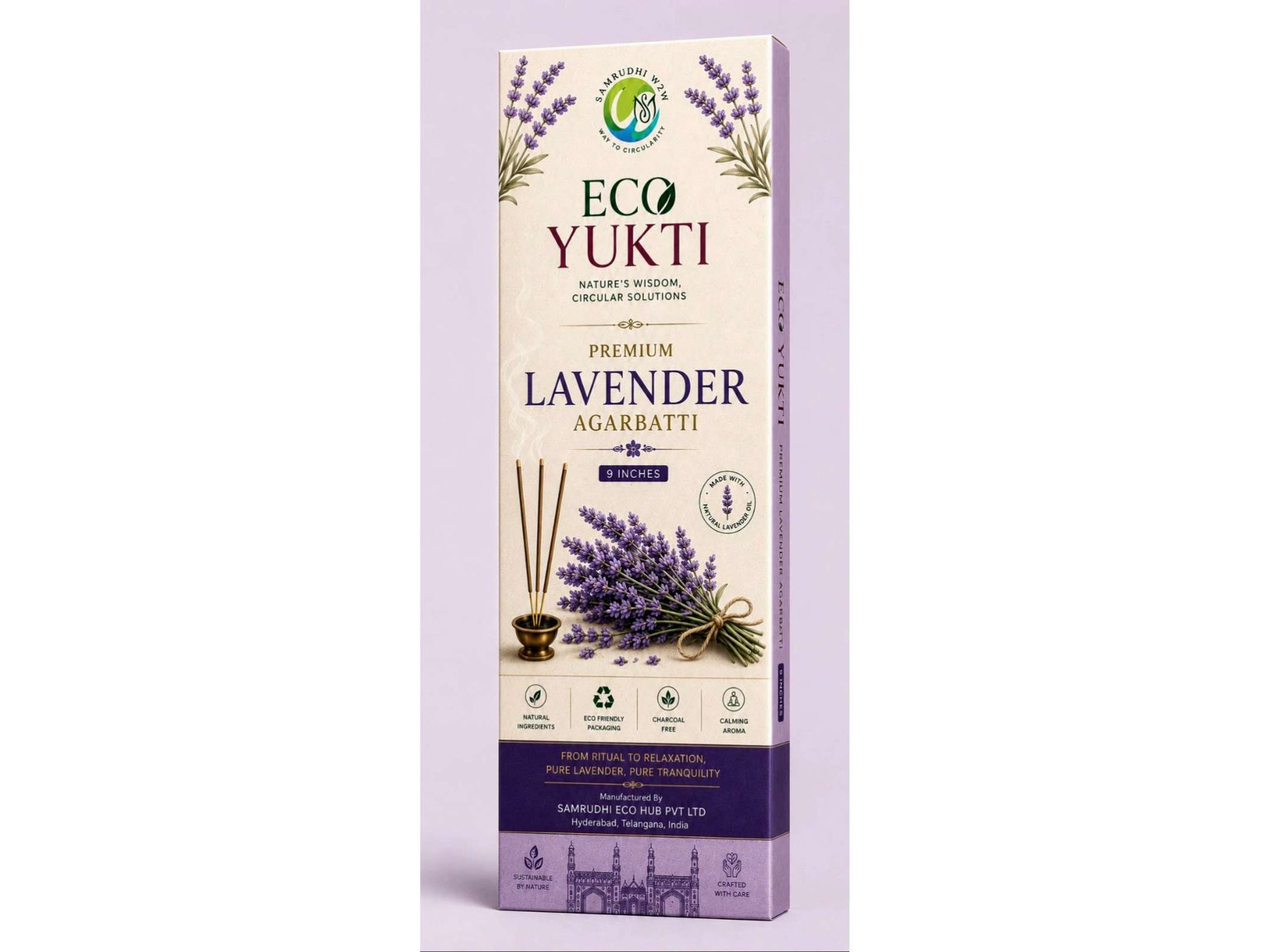 Eco Yukti Charcoal Free Premium Lavender Agarbattis - 100g Pack