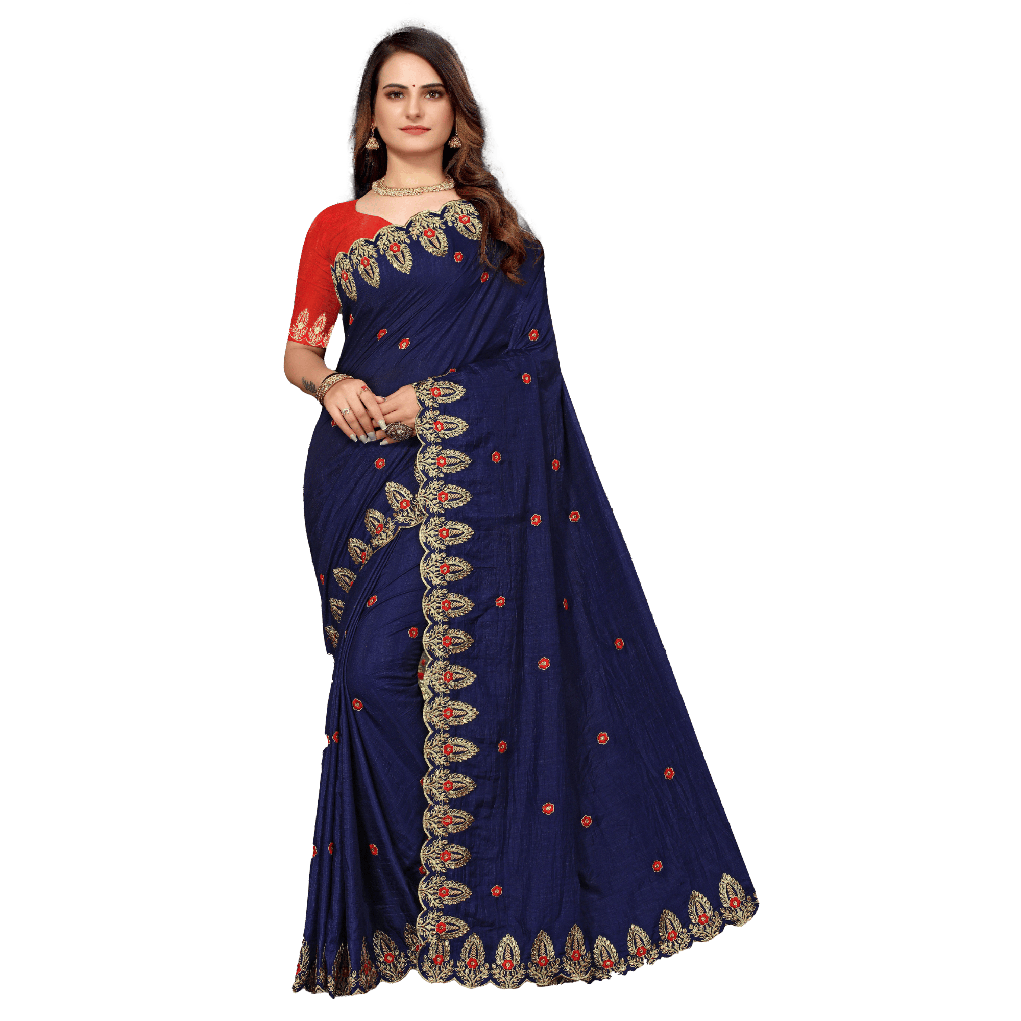 TheHangr Women's Leaf Design Pure Silk Weaving Saree With Blouse Piece -  Royal Blue