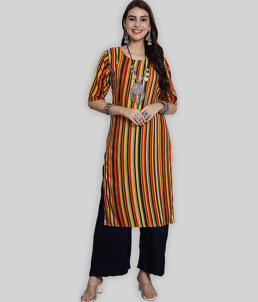 7Threads Crepe Printed Straight Women's Kurti - Multicolor ( Pack of 1 )