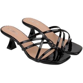 Lazera Black Kitten Heel Sandals for Women Braided Twist Strap TPR Sole