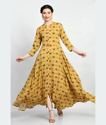 MAURYA Women Rayon Printed A-line Dress ( Mustard )