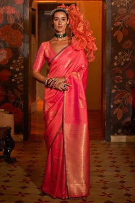 Pink Woven Silk Saree