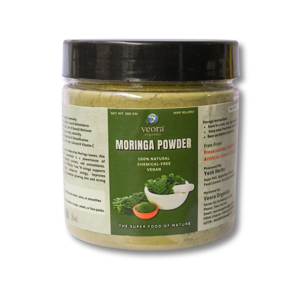 Veora Organics Moringa Powder | 100% Natural Shade-Dried Moringa Leaf Powder | Chemical-Free Vegan Superfood | Rich in Nutrients & Antioxidants | Herbal Supplement for Health & Immunity | 200g