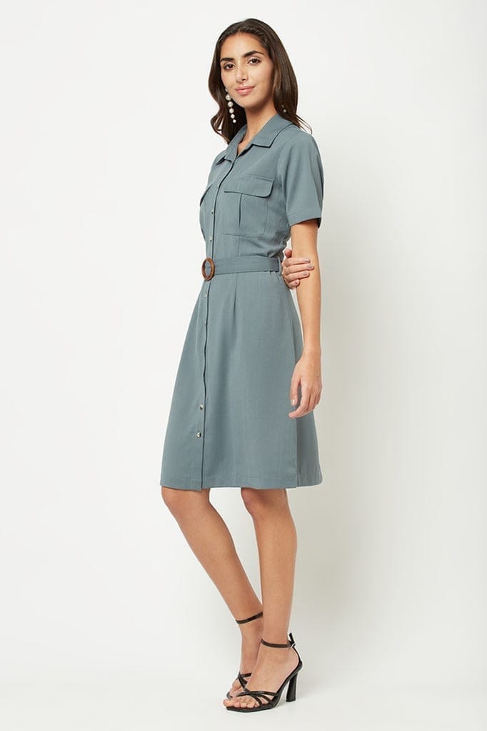 Rustic Blue Midi Shirt Dress