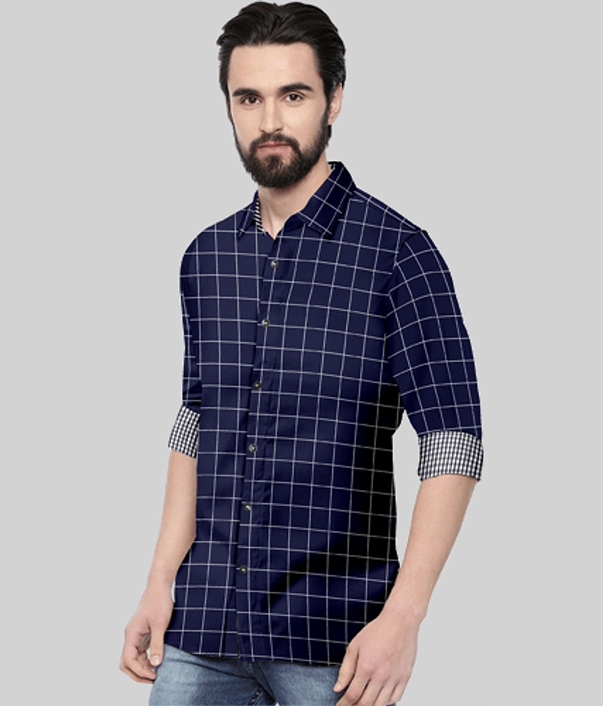 SUR-T - Navy Blue Cotton Blend Regular Fit Men's Casual Shirt ( Pack of 1 )