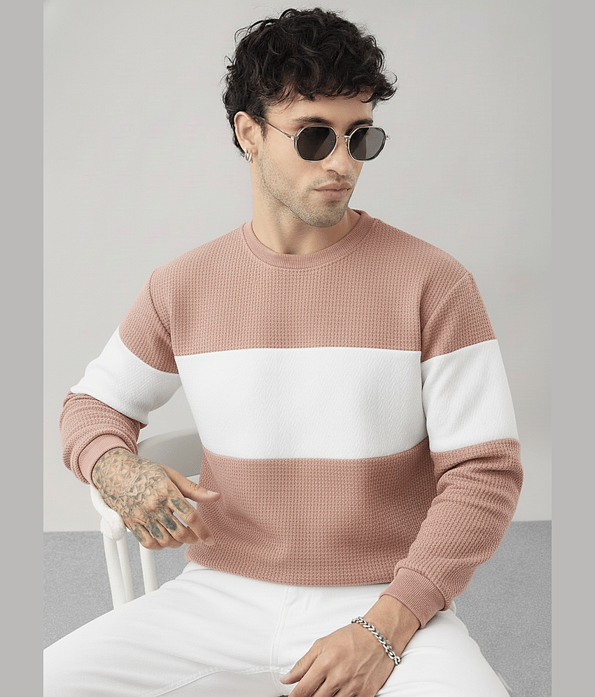 Try This Men Cotton Blend Regular Fit Colorblock T-Shirt ( Pink )