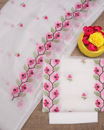 Kashidakari Kota Doria Embroidered Bright White Suit