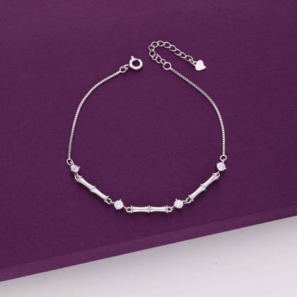 Simple Sterling Silver Plate Casual Bracelet-White Stone / Silver