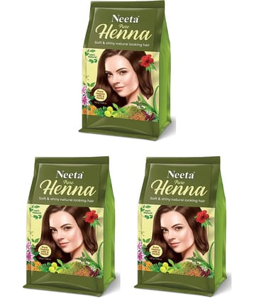 Neeta Pure Henna Powder for Hair with 9 Natural Herbs 125g Pack of 3, 100% Natural Henna Mehndi for Natural Looking Hair