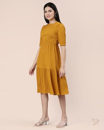 Solid Wrinkle Dress - Mustard-XS / Mustard