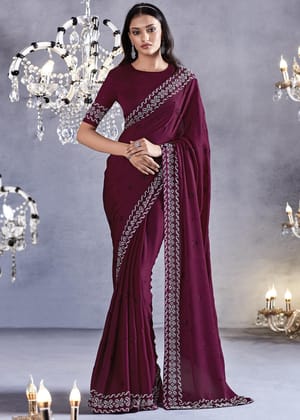 Meadow Purple Woven Embroidered Satin Silk Saree