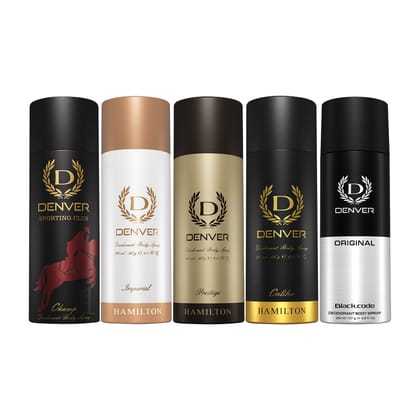 Denver Pack of 5 Deos (Champ + Imperial + Prestige + Caliber + Black Code Original) - 200ml Each