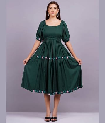 HIGHLIGHT FASHION EXPORT Women Rayon Solid Fit & Flare Dress ( Green )