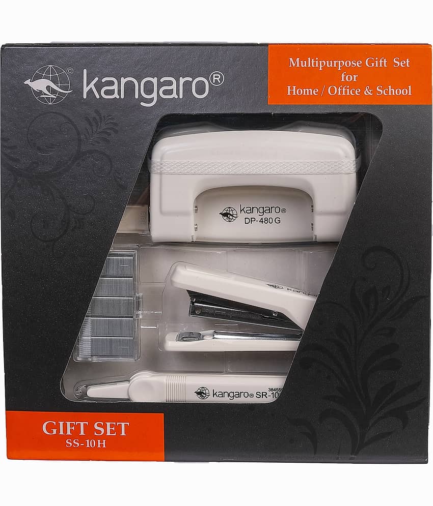 Kangaro Desk Essentials SS-10H Combo Multipurpose Gift Pack | Stationery Gift Set | Stapler, Staples, Paper Punch & Staple Remover Combo Pack | Ivory, Pack of 1