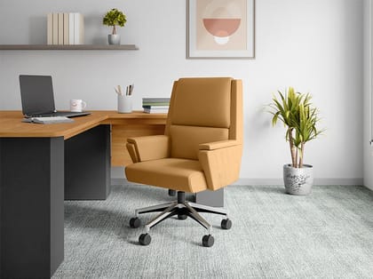 Emerald Mid Back Leather Ergonomic Office Chair (Tan) (1-Year Warranty, Adjustable Height)