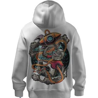 BULL CLOTHING Mens Space Monkey Graphic White Hoodie  60 Cotton 40 Poly  280 GSM Fleece Pullover Sweatshirt (M)