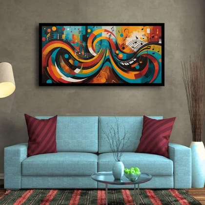 Luminary Melodic Waves – Swirling Crescendo Museum-Quality Cotton Canvas Art for Studio Décor | Frame Size (127 X 69 Cm) | Frame Type (Black) | 5-Year Warranty
