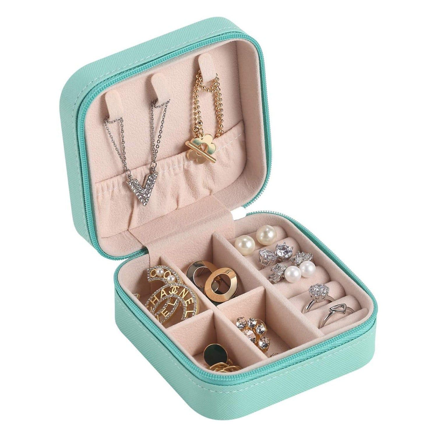 Houme Portable Jewellery Organiser with Dividers & Container for Rings, Earrings, Necklace (B1G1)-BLUE
