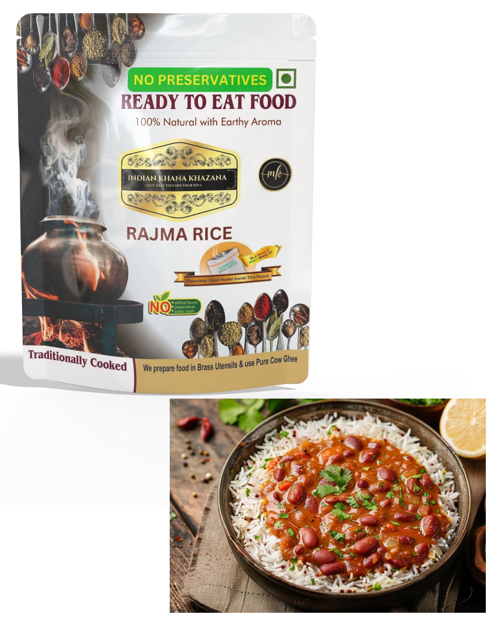 Ready to eat Rajma Rice Combo | No Added Preservative and Colours/Serve Hot Anytime Anywhere with our Disposable-Cooker inside the Pack/Indian Tasty Flavour Ready to Eat Food