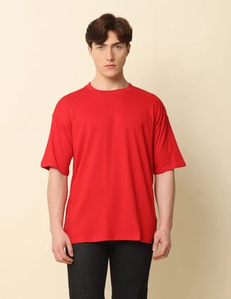 Men Red Solid Oversized T-Shirt-M / Red