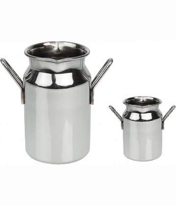 Dynore Milk Churn Can Steel Silver Milk Container ( Set of 2 )