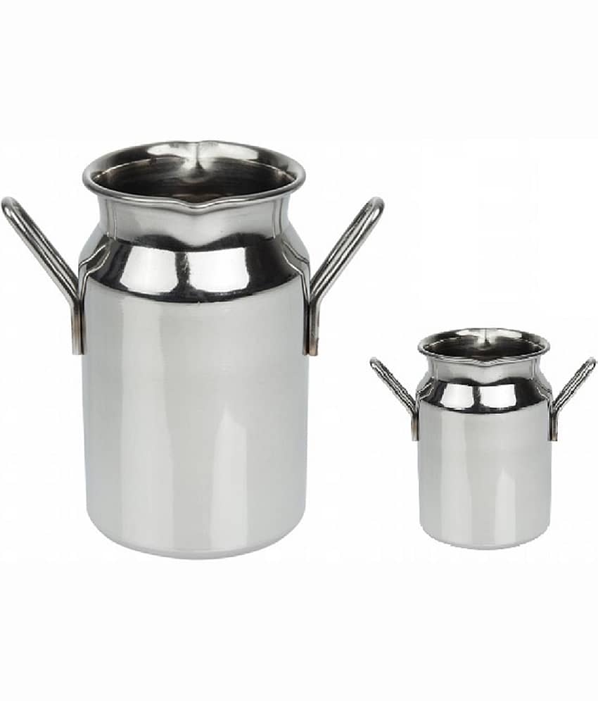 Dynore Milk Churn Can Steel Silver Milk Container ( Set of 2 )
