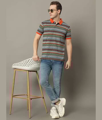 GET GOLF Pack of 1 Cotton Blend Regular Fit Striped Half Sleeves Men's Polo T Shirt ( Orange )