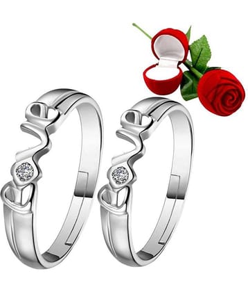 Silver Plated Adjustable Couple Rings Set for lovers Ring with 1 Piece Red Rose Gift Box  for Men and Women