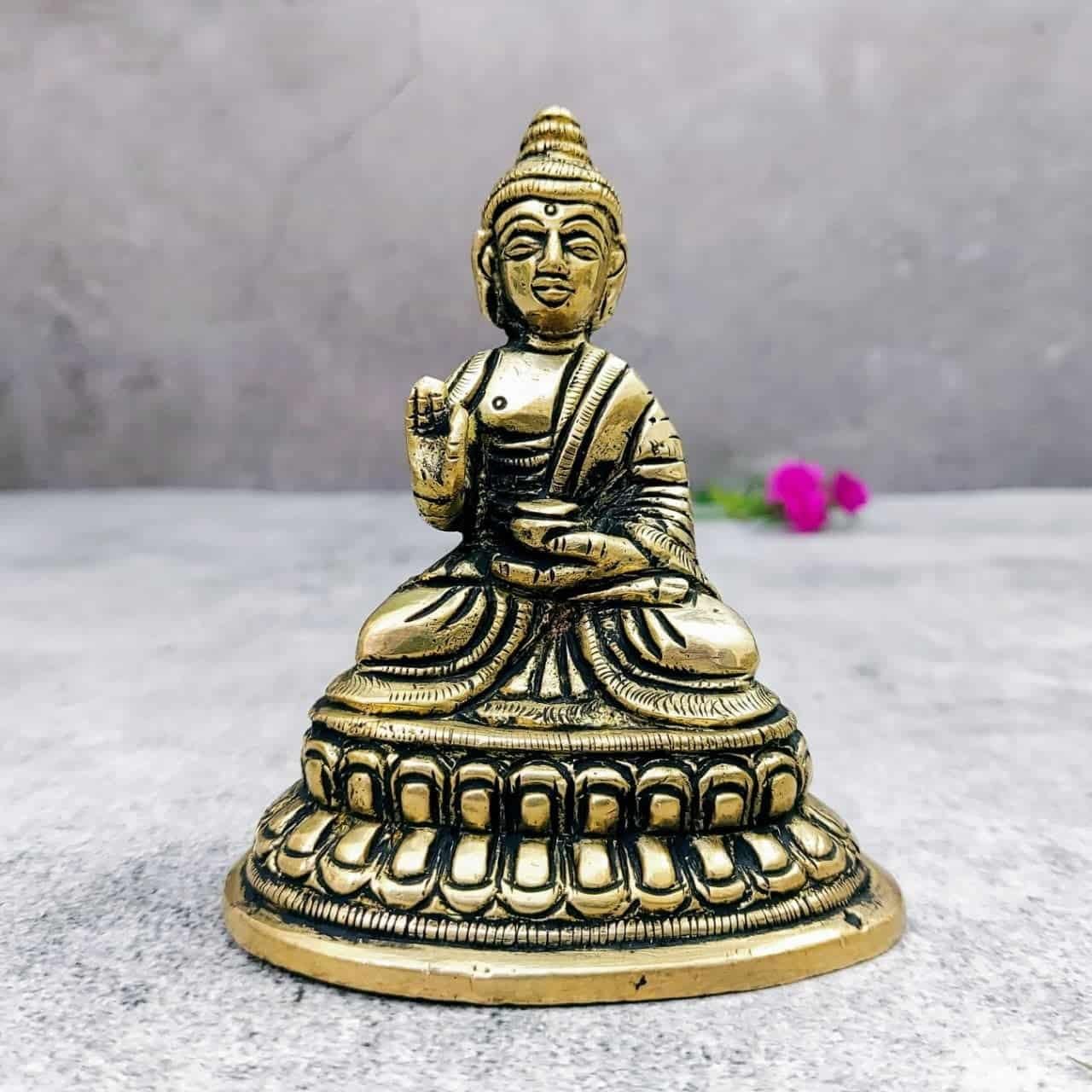 Brass Super Fine Buddha 4 inch Height | Serene Brass Buddha Sculpture for Meditation