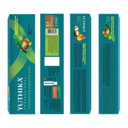 Yuthika Professional Creme Hair Color 3.1 Dark Ash Brown 100gm, Permanent Hair Colour, Professional Salon Hair Colour