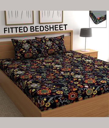 chhavi india Microfibre Abstract Fitted 1 Bedsheet with 2 Pillow Covers ( Double Bed ) - Beige