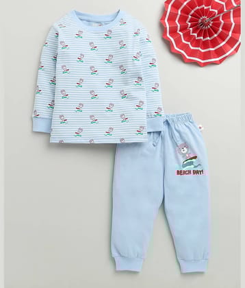 BUMZEE Pack of 1 Baby Boys 100% Cotton Tshirt & Pajama Set ( Sky Blue )