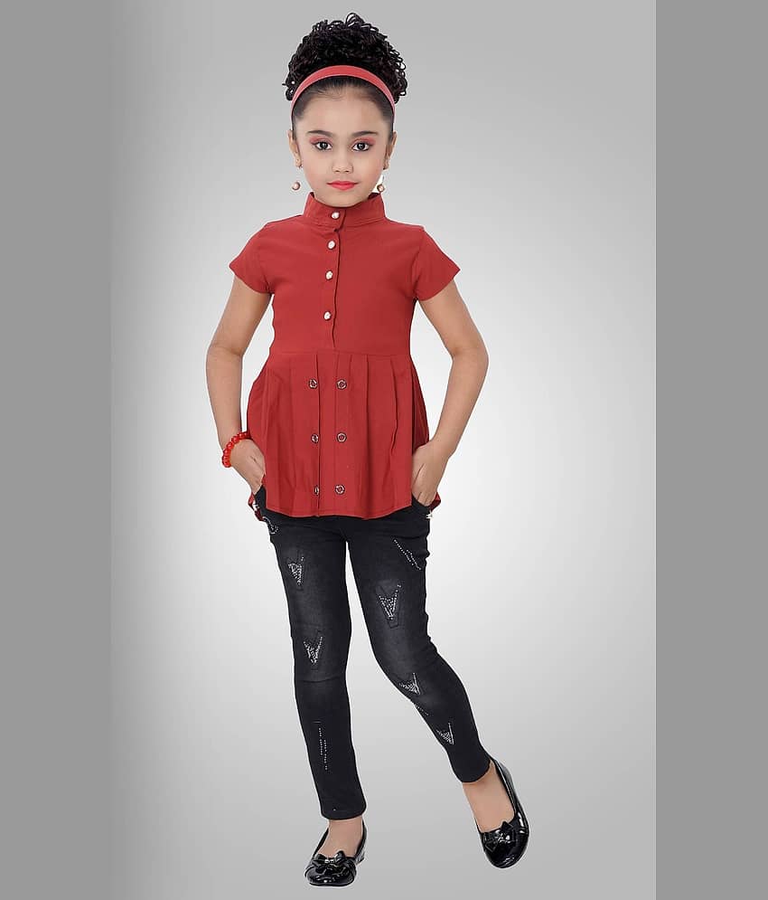 Arshia Fashions Pack of 1 Girls Denim Tunic With Jeans ( Red )