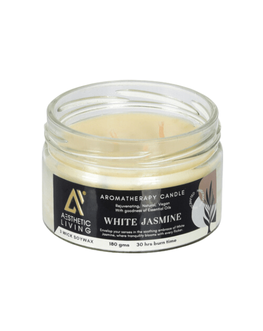 Aesthetic Living 3- Wick White Jasmine Candle, 180 gm