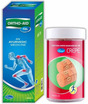 Leeford Cotton Crepe Bandage (10cm x 4m) + Ortho-Aid Oil 100ml Combo- Pack of 2