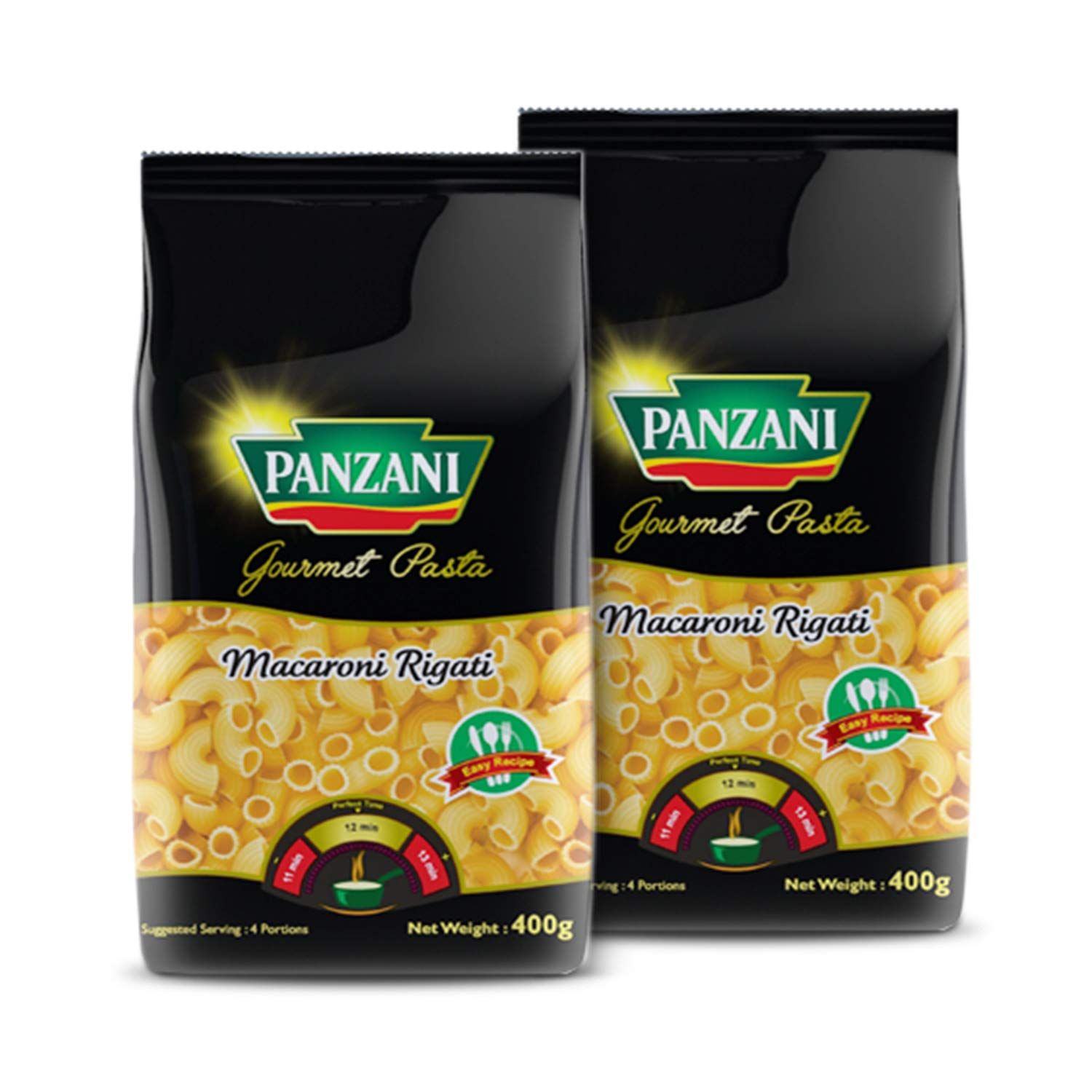 PANZANI Gourmet Macaroni Rigate 100% Durum Wheat Pasta, 2 x 400 g (Pack of 2)