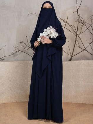 Abaya With Khimar - Navy Blue-XS