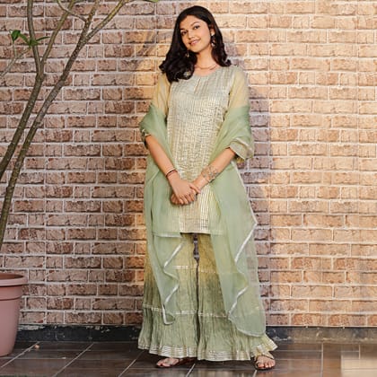 Pista green metallic sharara set-XS