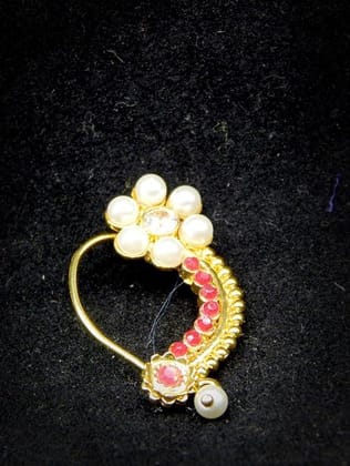 Gold Plated Nath with Pearls and Ruby