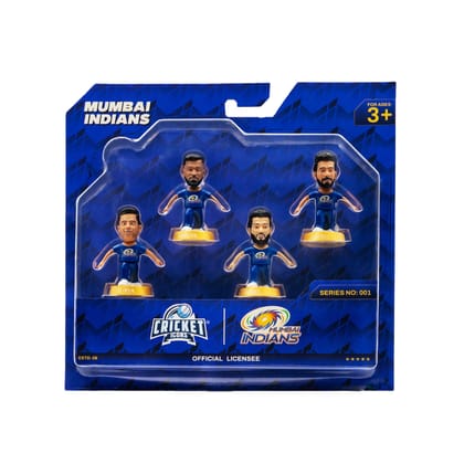 Chanak Cricket Icons Action Figure Assorted Mumbai Indians Collectible Miniature, IPL Edition with 360° Rotatable Head, MI Cricket Player for Fans & Kids, Gift & Collectors Pack of 4
