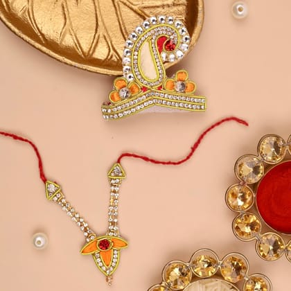 Madhur Leela Orange Mukut & Mala Set-2 inch / Orange