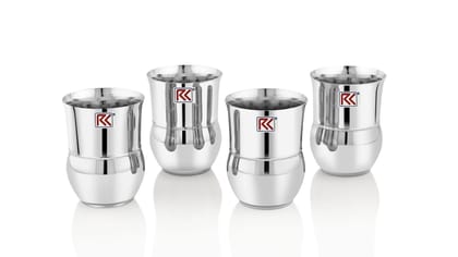 RK Flowerpot 7 DLX Stainless Steel Glass Set of 4-300Ml Each | Mirror Polish, Food Grade | Scratch Resistant, Serving Glass | for Water Juice (Silver)