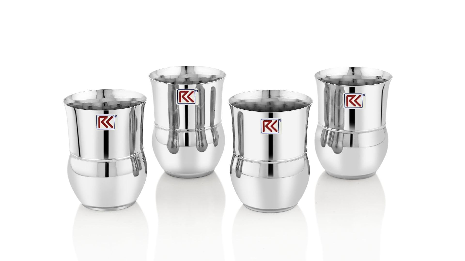 RK Flowerpot 7 DLX Stainless Steel Glass Set of 4-300Ml Each | Mirror Polish, Food Grade | Scratch Resistant, Serving Glass | for Water Juice (Silver)