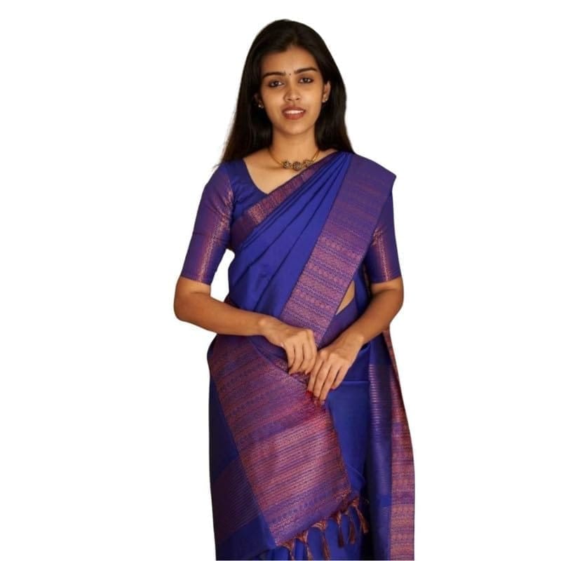 Women's Silk Printed Saree With Unstitched Blouse 5.5Mtr (Blue)-PID60339