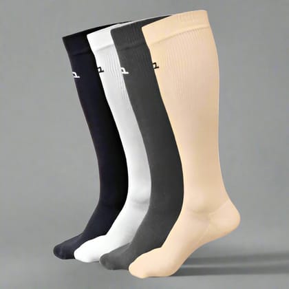 Bamboo Compression Socks - 4 Pairs-Beige | Black | Grey | Off White