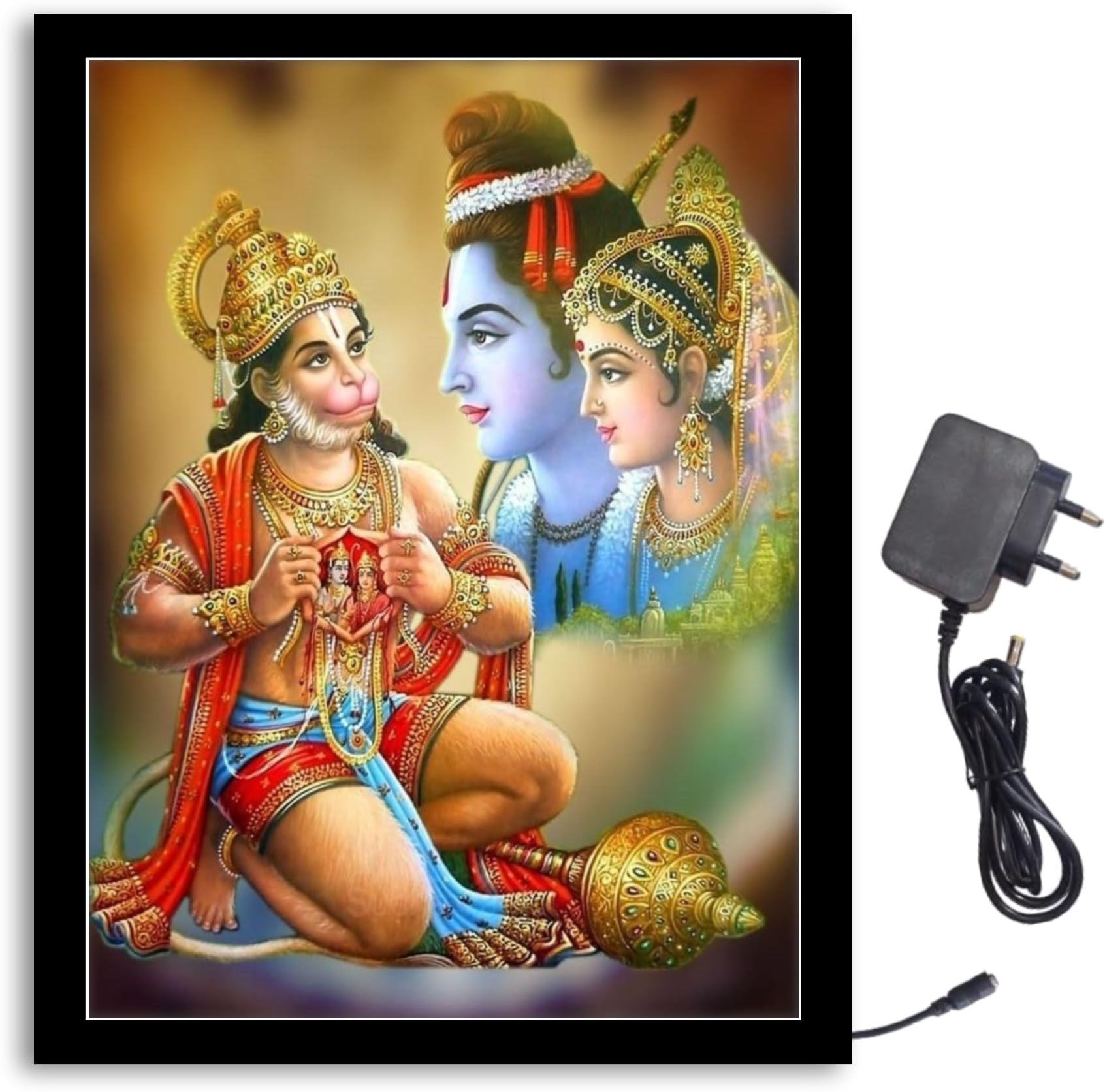 NOKKES Hanuman Ji Ram Sita ji Darshan Light Photo Frame 8X10 inch Led Light photo Frame With Light Adaptor Led Light Photo Frame Black Color Photo Frame_AQW248