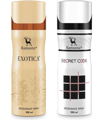 Ramsons - EXOTICA & SECRET CODE Deodorant Spray for Unisex 200ml each ( Pack of 2 )