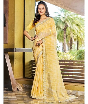 Satrani Chiffon Printed Saree With Unstitched Blouse Piece ( Turquoise )